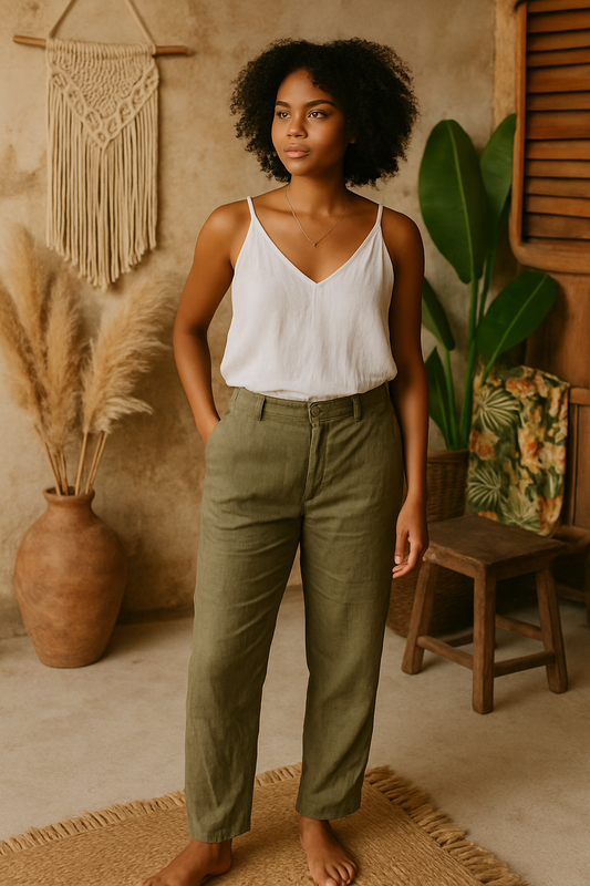 Pantalon en lin Kaki